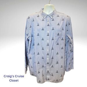 Club Room Blue Nautical Casual Button Down Shirt. Men’s XXL 100% Cotton